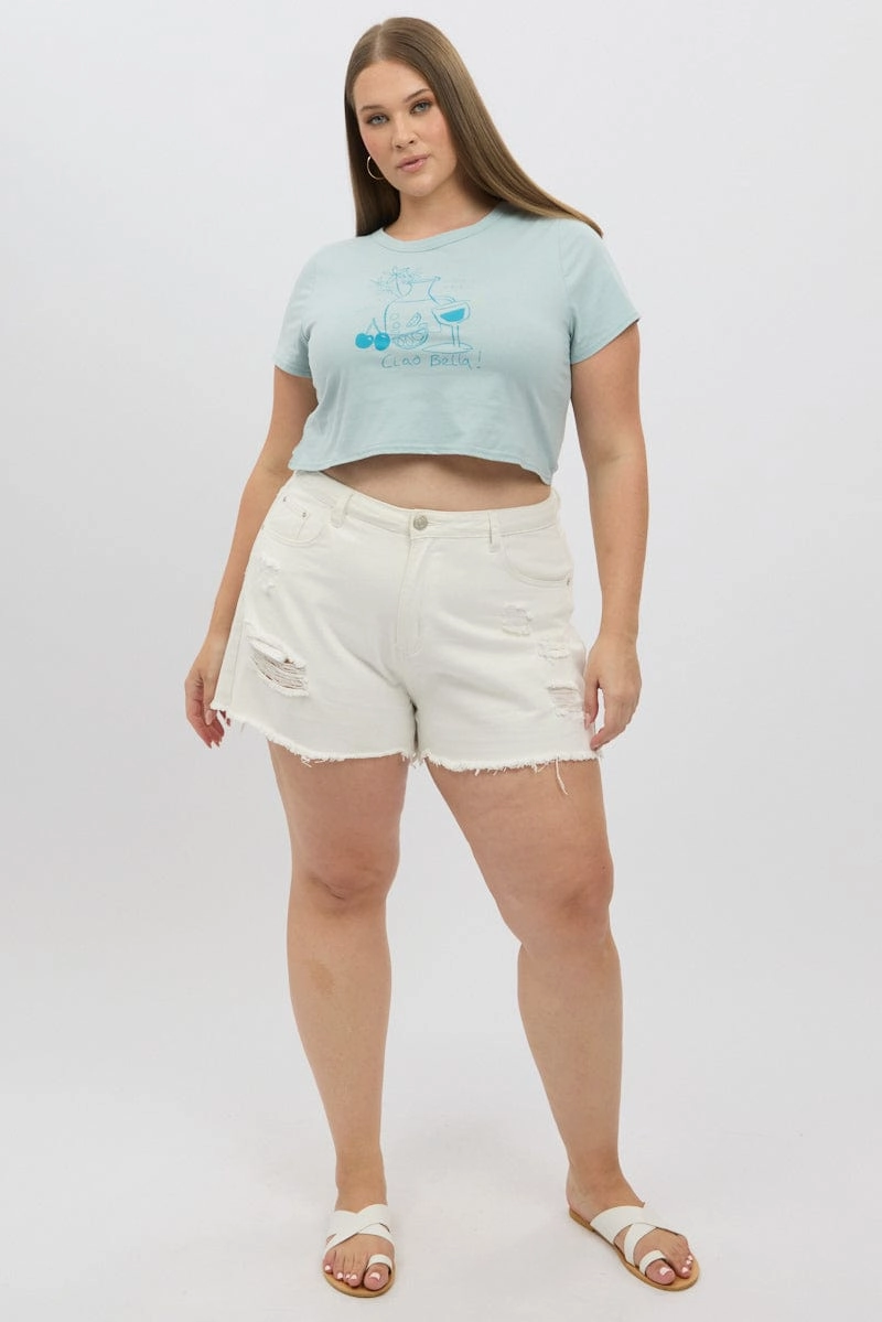 Blue Graphic T Shirt Short Sleeve Crew Neck Essential Fit