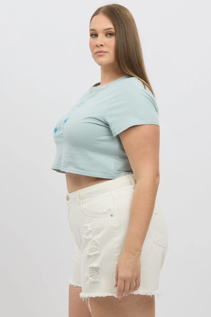 Blue Graphic T Shirt Short Sleeve Crew Neck Relaxed Waist Comfy Wardrobe