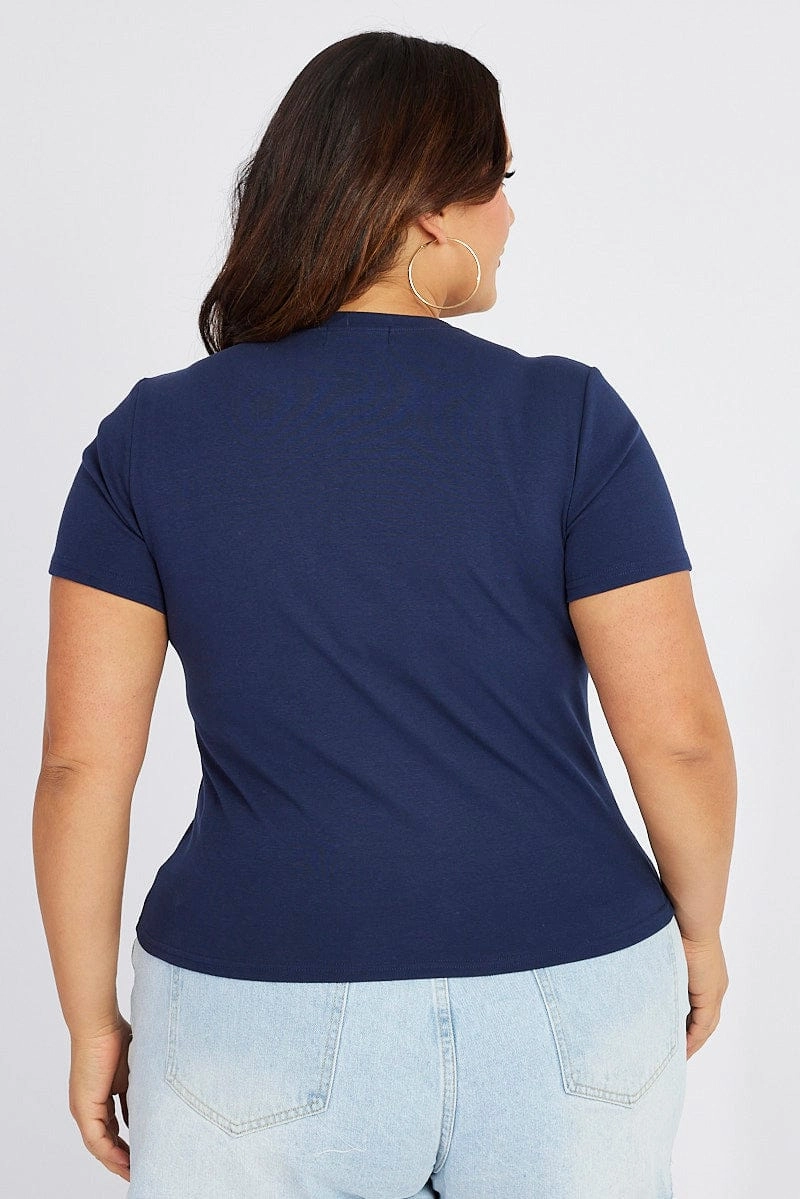 Blue Graphic T-shirt Short Sleeve Crew Neck Anti Perspiration Lining MinimalBranding