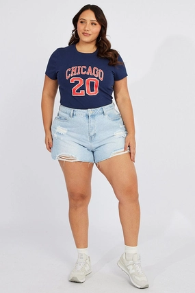 Easy Wear Look Loose fitting comfort Blue Graphic T-shirt Short Sleeve Crew Neck