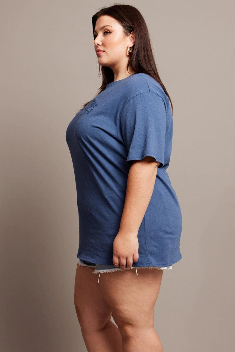 Blue Graphic T-shirt Short Sleeve Crew Neck Geometric Pattern Fun and Comfortable