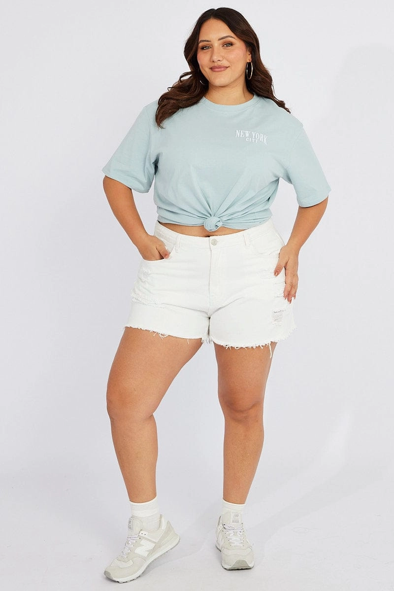 Blue Graphic T-shirt Short Sleeve Crew Neck Sport Flex Fit Casual Layering Wear