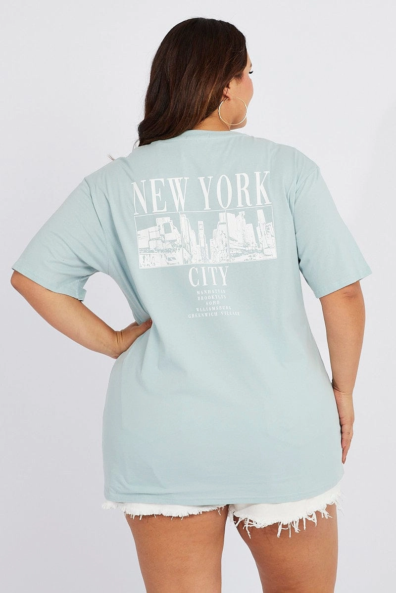 Soft Finish Breathable Active Wear Blue Graphic T-shirt Short Sleeve Crew Neck
