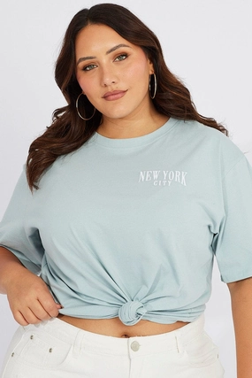 Blue Graphic T-shirt Short Sleeve Crew Neck Fashionable Option