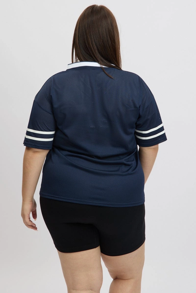 Blue Graphic Tee Short Sleeve V Neck Relaxed Vibe Comfy Design