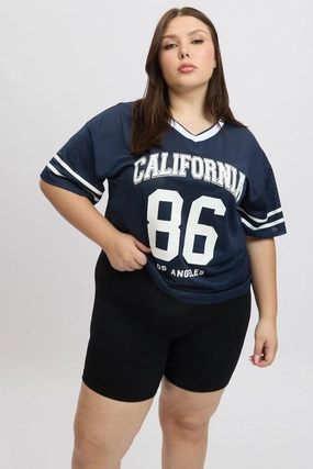 Blue Graphic Tee Short Sleeve V Neck FlexibleCollarOptions Minimalist Layer