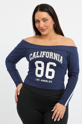 EcoFriendly Dye Easy Wear Blue Graphic Top Long Sleeve