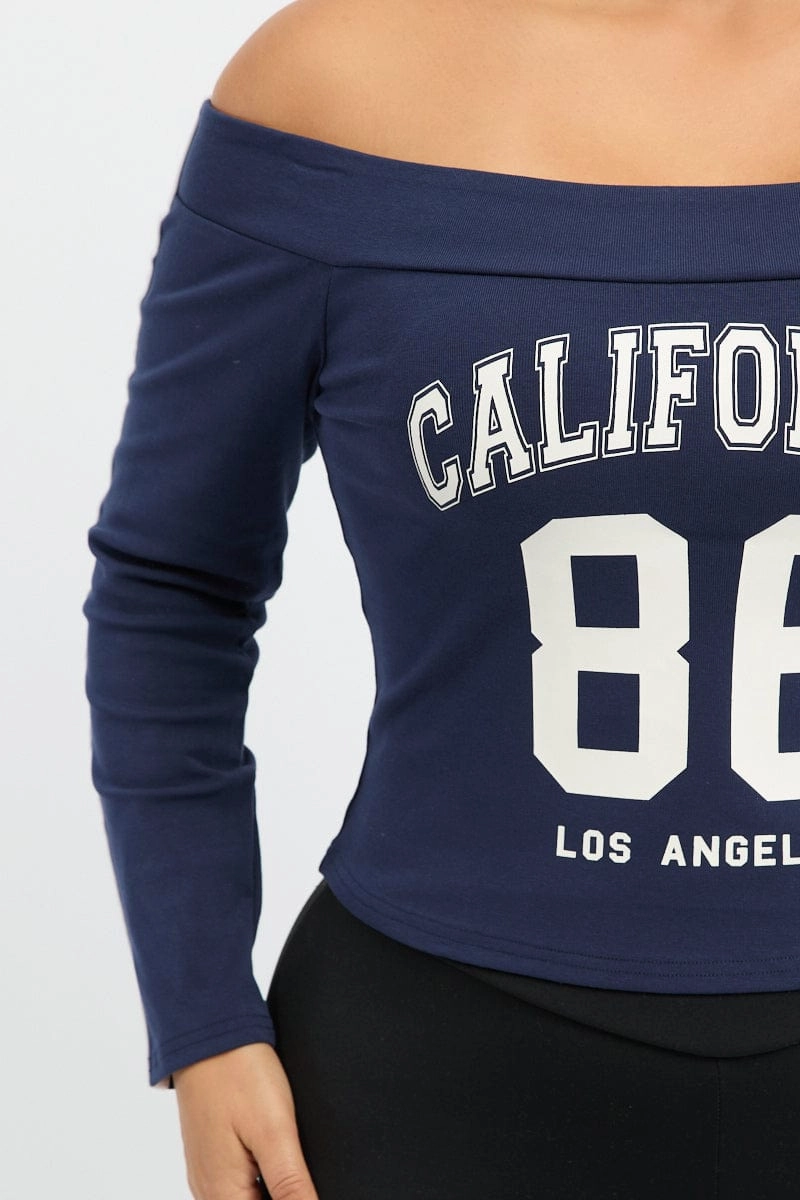 UV Protection Fabric Blue Graphic Top Long Sleeve