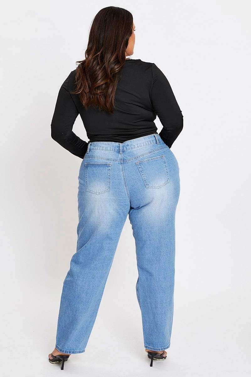 Blue High Rise Boyfriend Denim Jeans Cozy Vibe