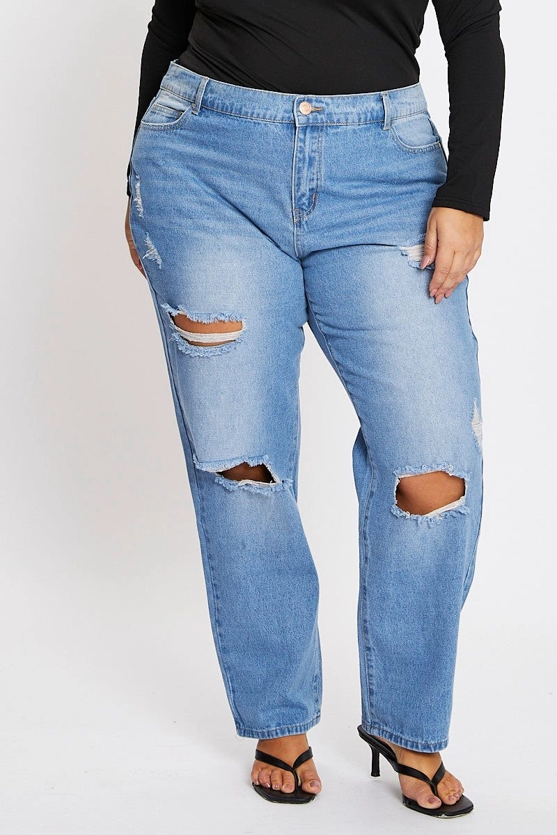 Blue High Rise Boyfriend Denim Jeans Office Wear Couple Look Work Ready Winter Warmth Student Outfit Textured