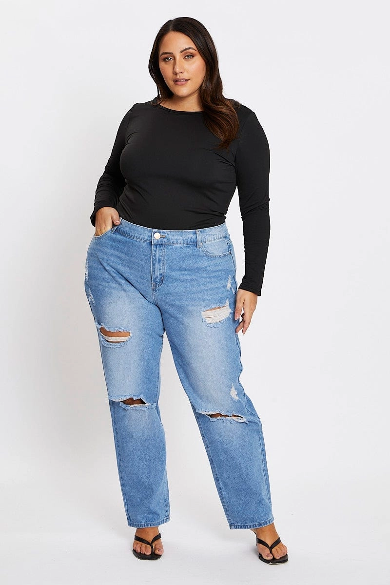 Blue High Rise Boyfriend Denim Jeans Ultra Basic