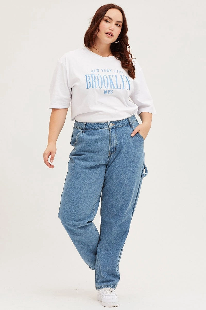 Blue High Rise Carpenter Denim Jeans All Style Fit Family Style Casual Work Meeting