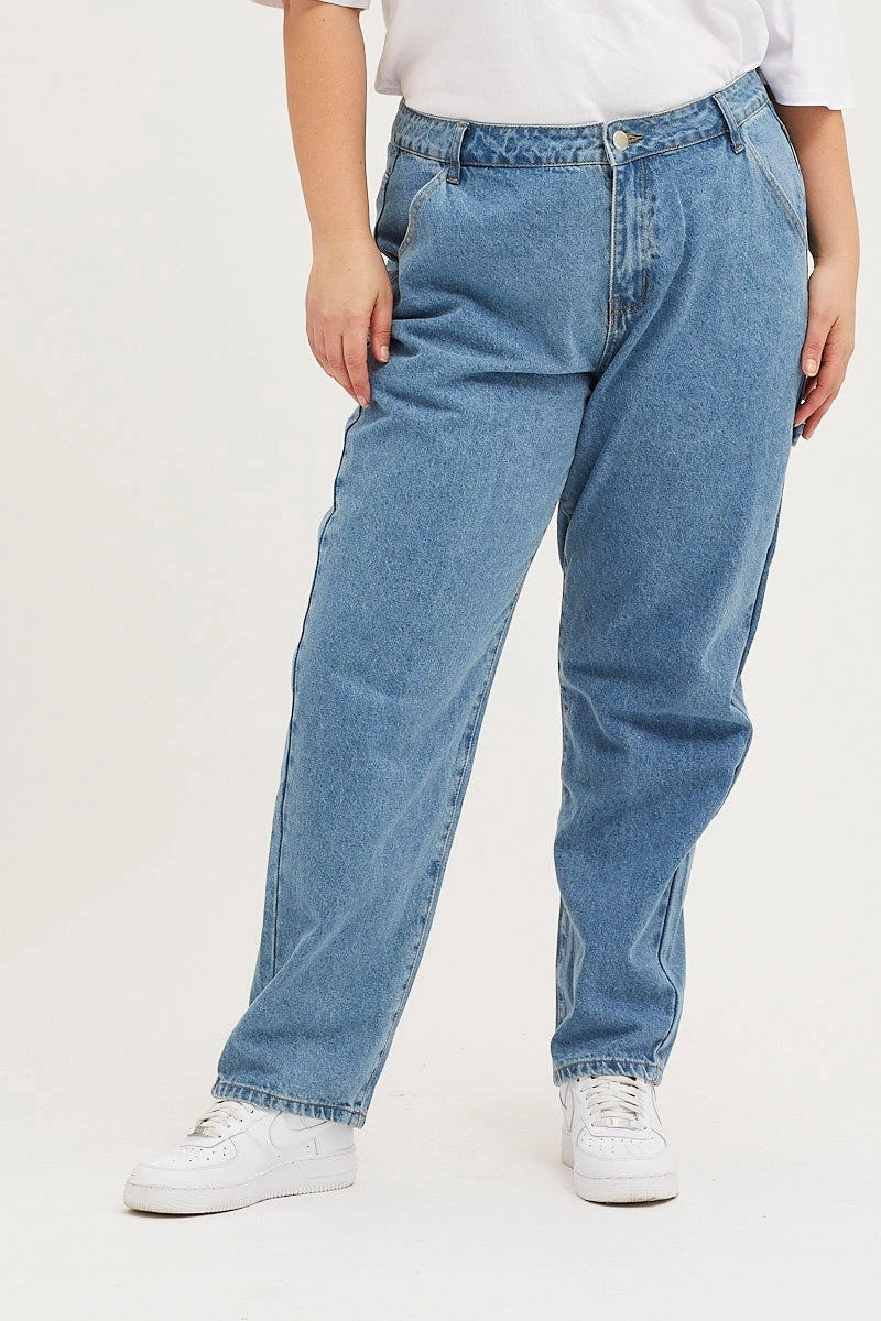 Blue High Rise Carpenter Denim Jeans Effortless Look