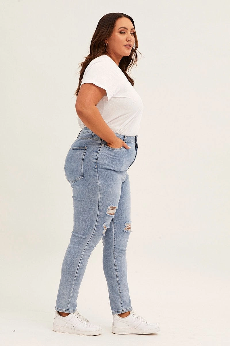 Daily Driven Blue High Rise Knee Distress Stretch Skinny Denim Jeans