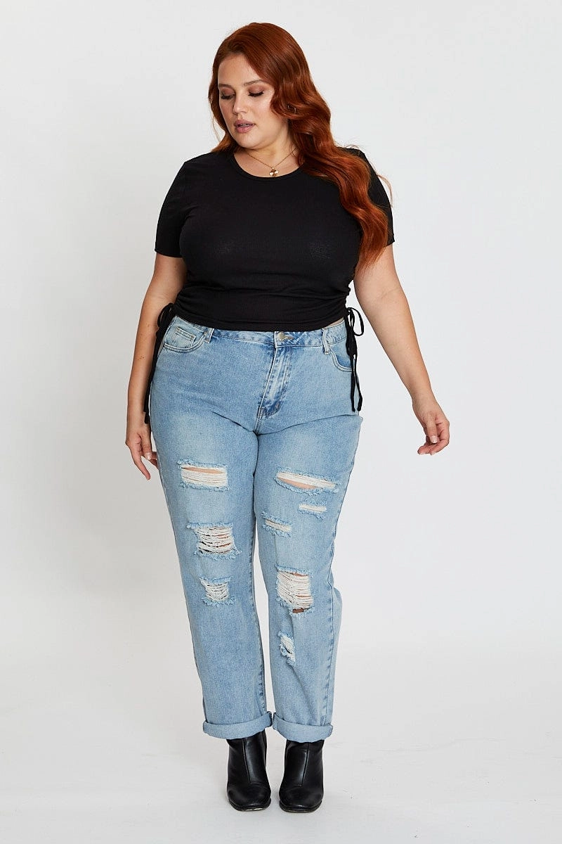 Blue Mid Rise Boyfriend Denim Jeans Anytime Wear