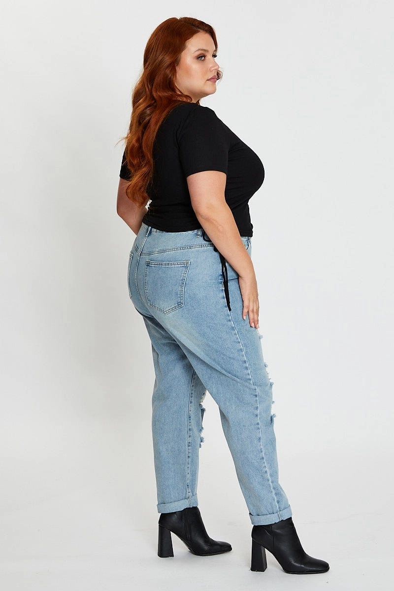 All Round Piece Comfortable Silhouette Blue Mid Rise Boyfriend Denim Jeans
