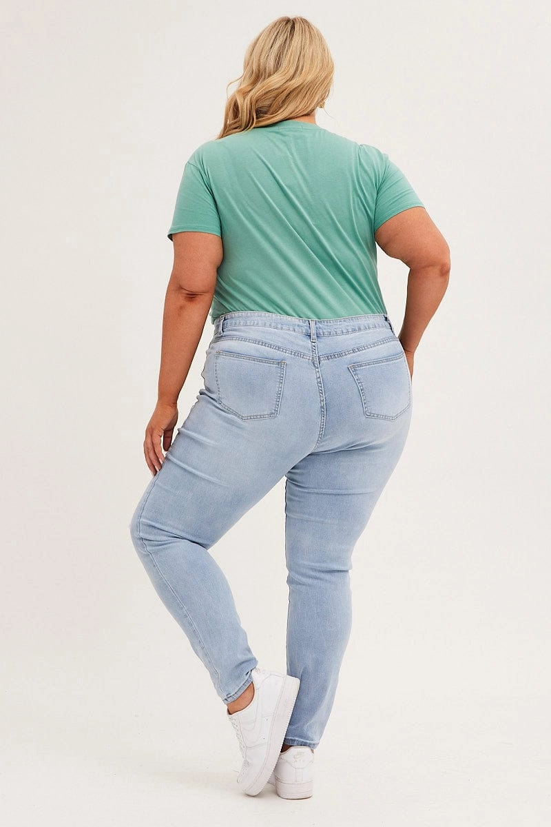 Blue Mid Rise Skinny Jeans Street Fashion Affordable High Waist