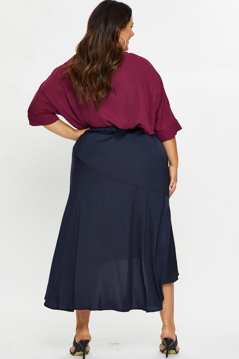 Wearable Art Blue Midi Satin Skirt