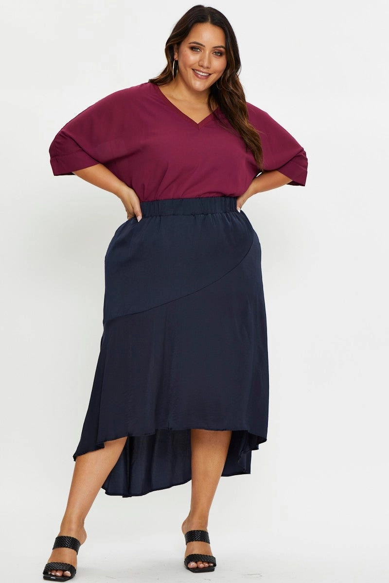 Date night Blue Midi Satin Skirt