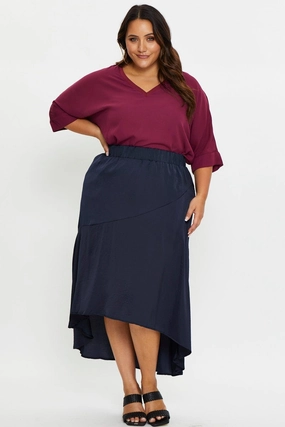 Fresh Vibe Timeless Piece Blue Midi Satin Skirt