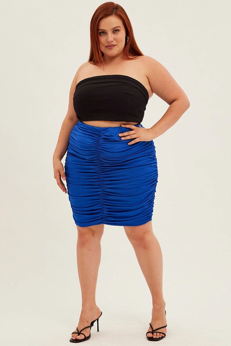 Slim Fit Band Classic Comfort Blue Mini Skirt Ruched