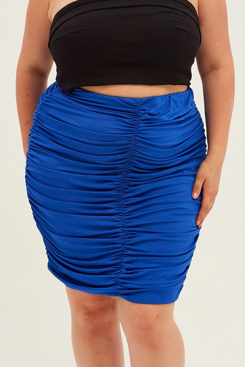 Blue Mini Skirt Ruched Influencer Style Tiered Layers