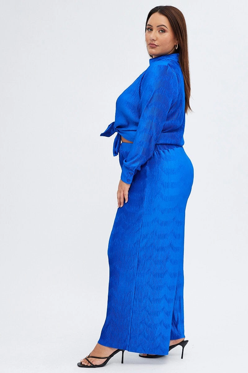 Sophisticated Look Blue Plisse Pants Wide Leg High Rise