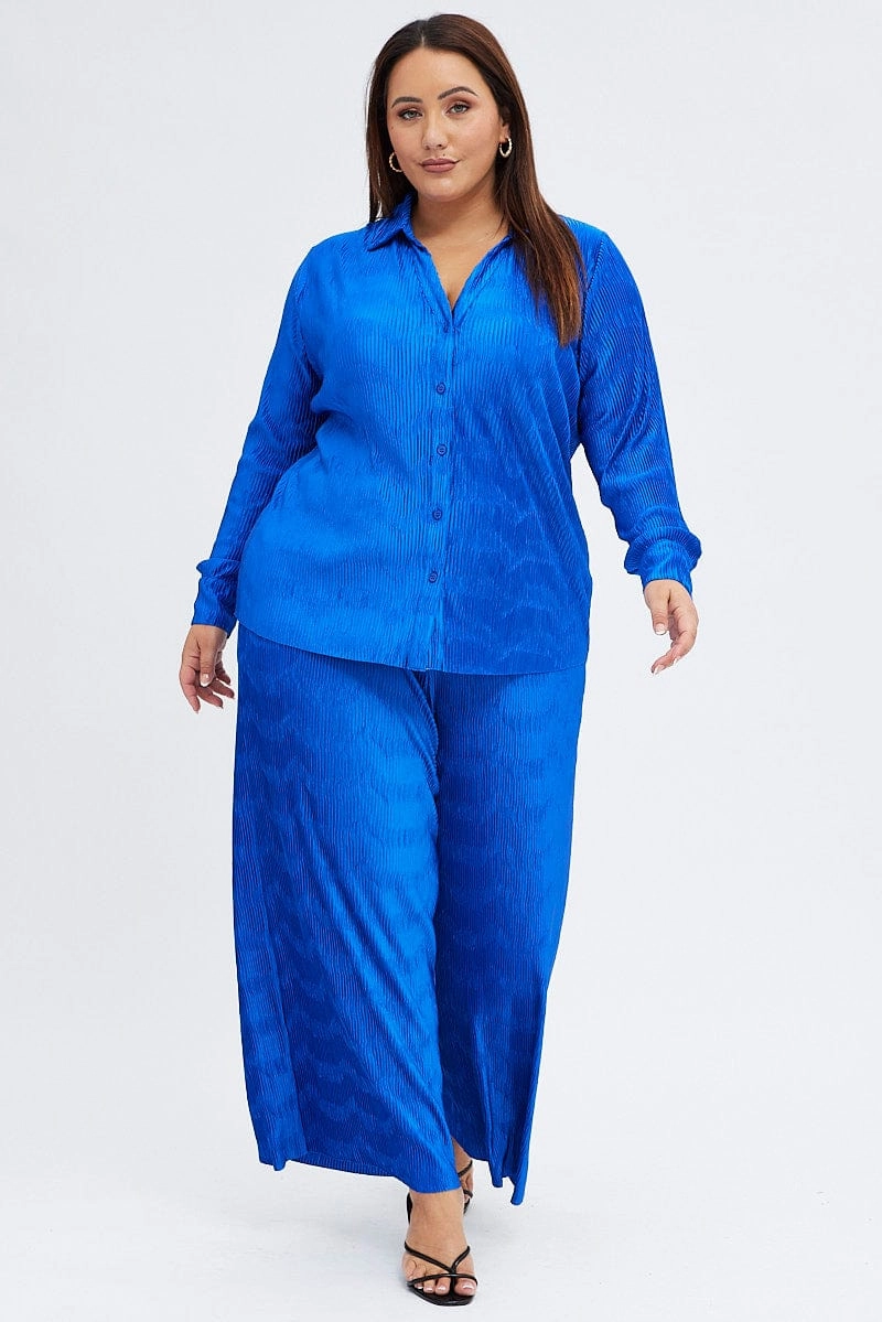 Local Favorite Athletic Look Blue Relaxed Shirt Long Sleeve Plisse