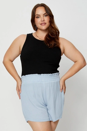 Blue Shorts High Rise Shirred Waist Airy Design