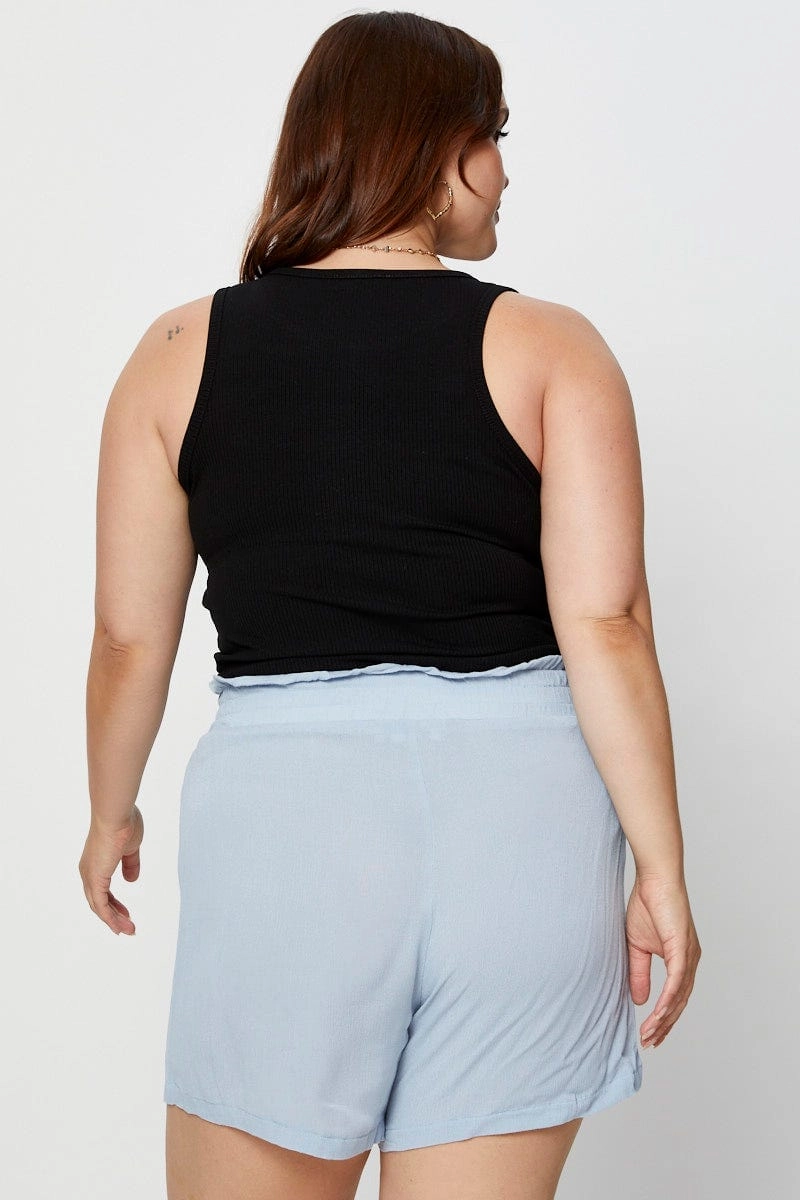 Blue Shorts High Rise Shirred Waist volleyball outfit stain - resistant