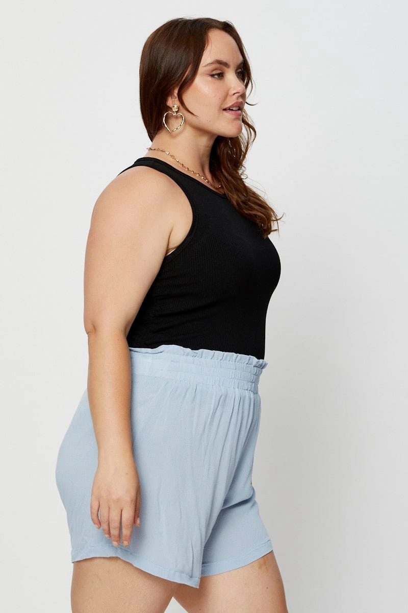 Blue Shorts High Rise Shirred Waist Mood Match