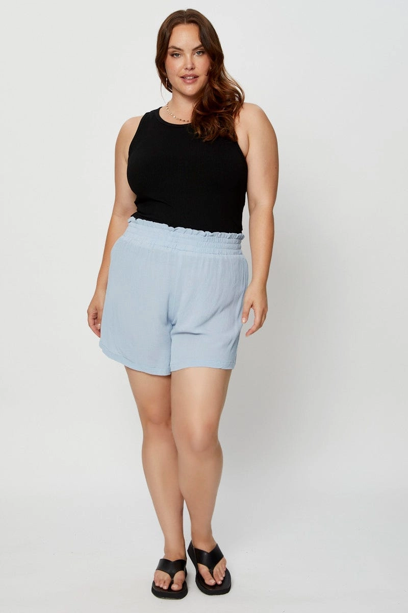 Blue Shorts High Rise Shirred Waist HighBackRise