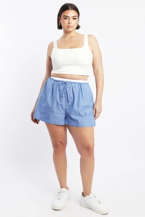Blue Stripe Contrast Waistband Pocket Cotton Shorts Ultra Soft Touch Ombre effect