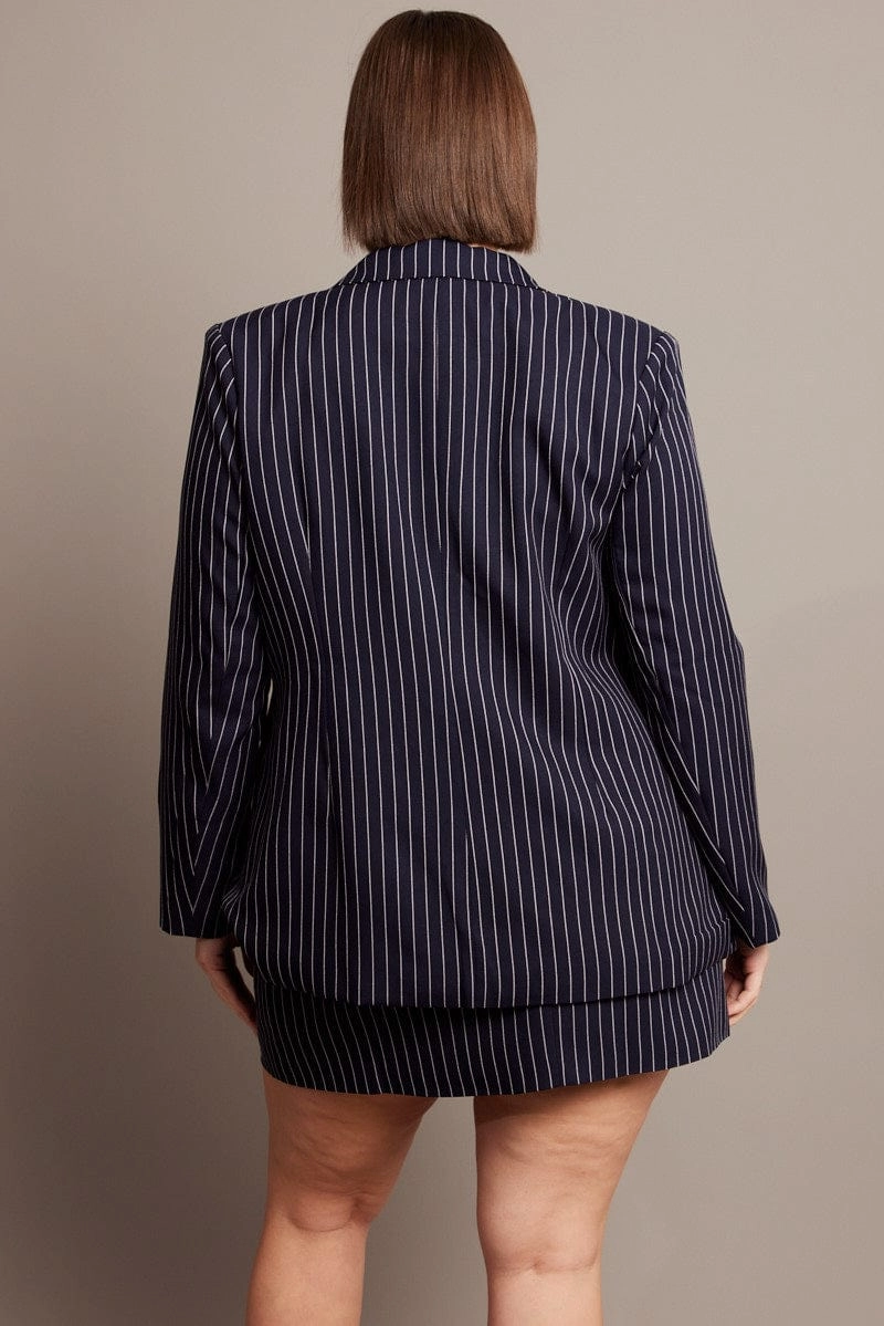 Blue Stripe Pinstripe Blazer Two Tone Design