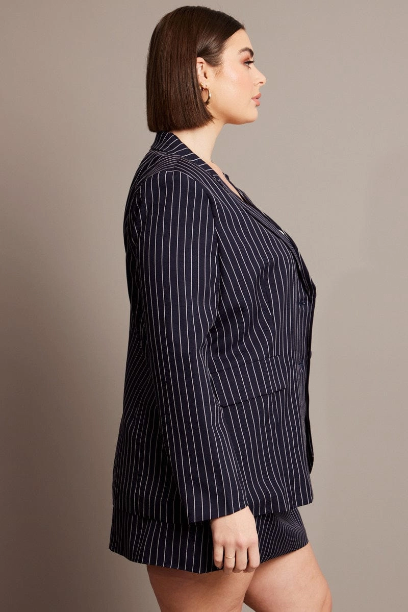 WaterRepellentExterior Blue Stripe Pinstripe Blazer