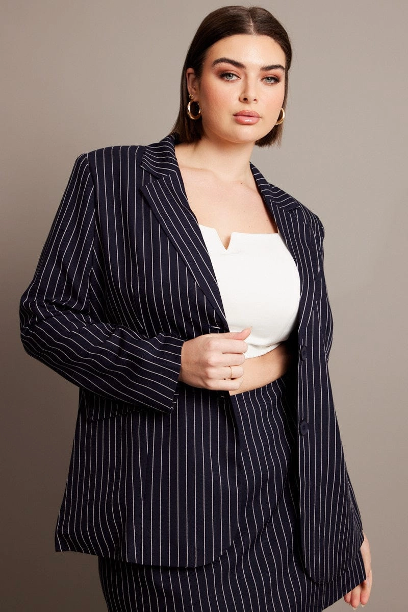 Subtle Color Tone Sustainable Recycled Material Blue Stripe Pinstripe Blazer