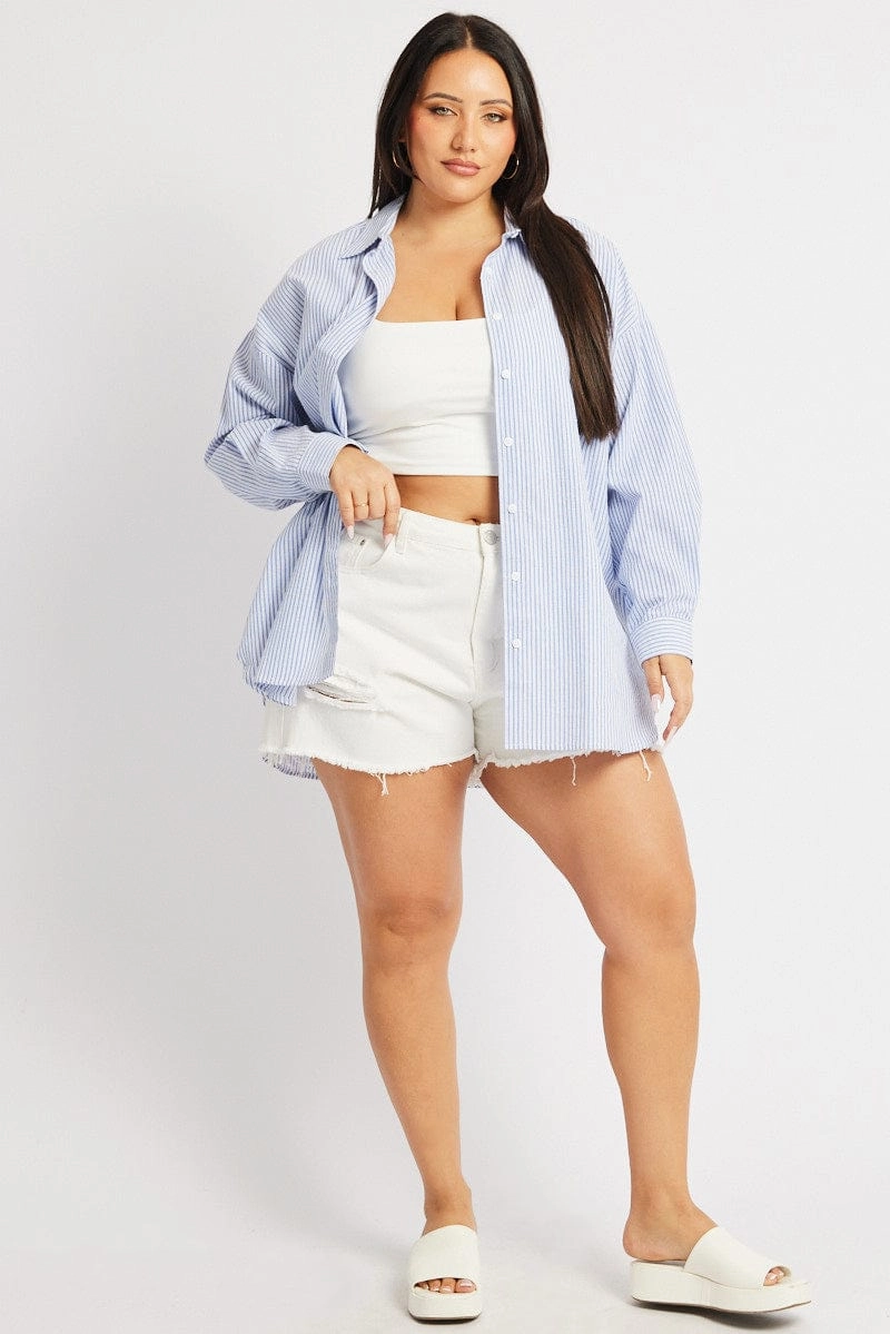Blue Stripe Relaxed Shirt Long Sleeve Sleeveless Cut Refined Aesthetic