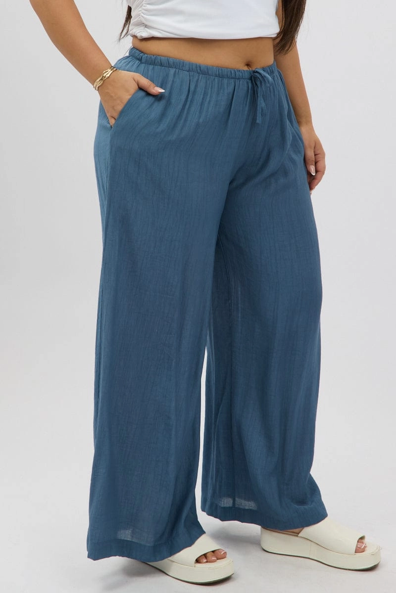 Timeless Comfort Durable Activewear Blue Textured Wide Leg Pants