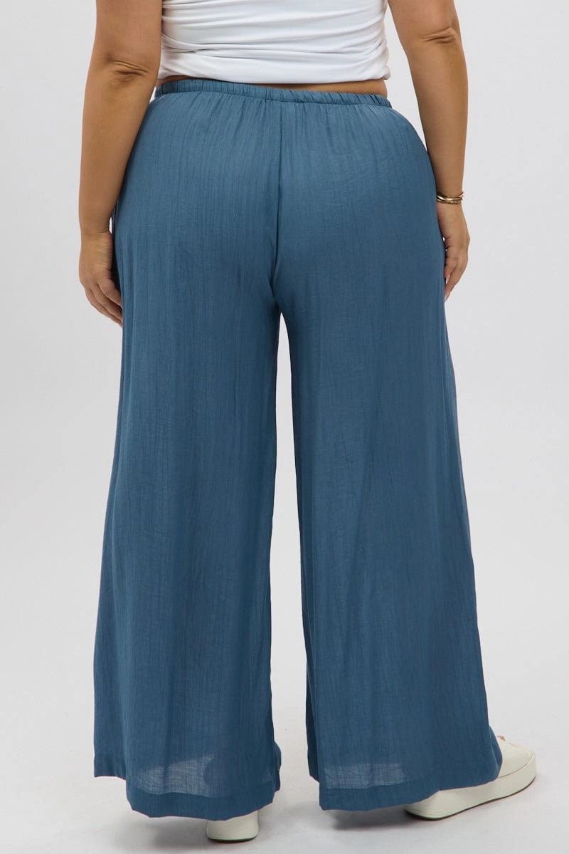 Easy Pack Fashionable Appeal Blue Textured Wide Leg Pants