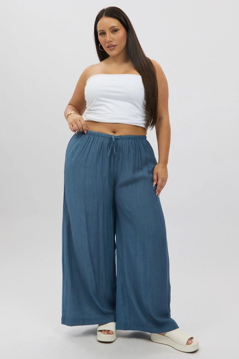 Chilly Wear Light Fabric Blue Textured Wide Leg Pants