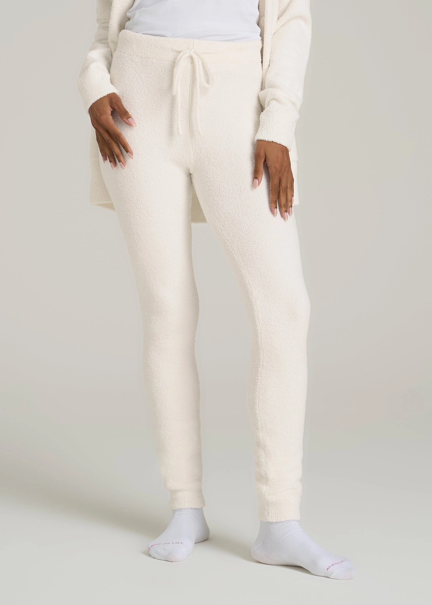 Chenille Leggings for Tall Women in White Alyssum Thermal Warm Home Lounge