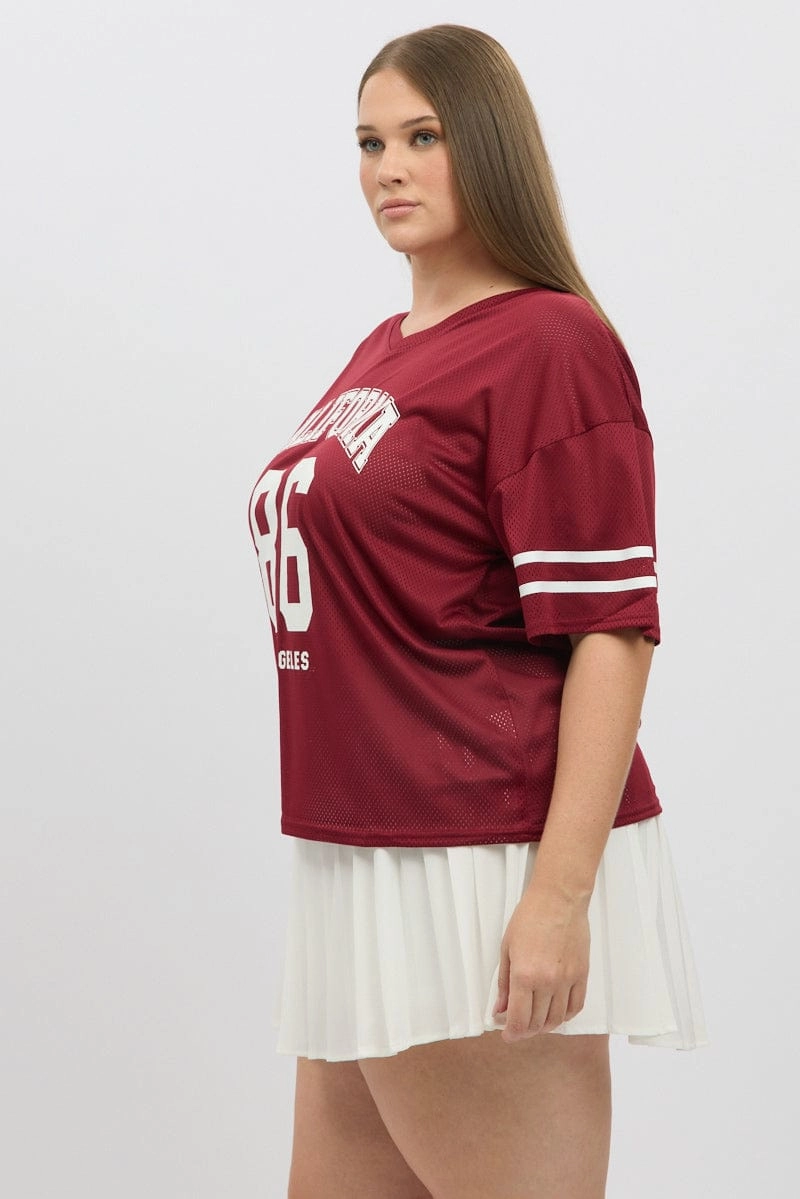 Red Graphic Tee Short Sleeve V Neck Sport Performance Design