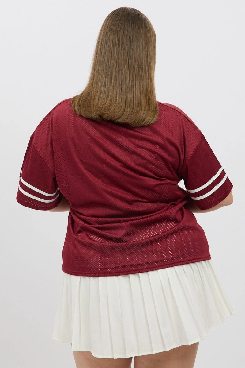 Street Comfort Style Red Graphic Tee Short Sleeve V Neck