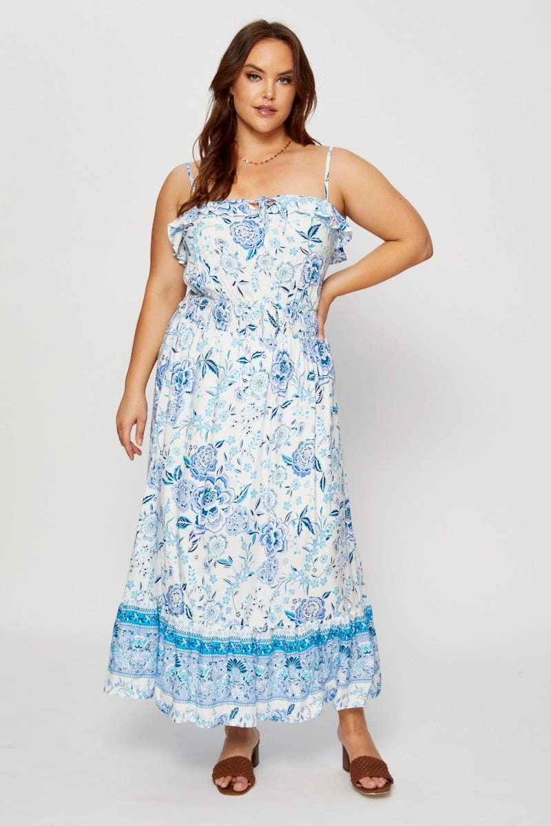 Street Mode Chic Wear Boho Print Maxi Dress Square Neck Short Sleeve