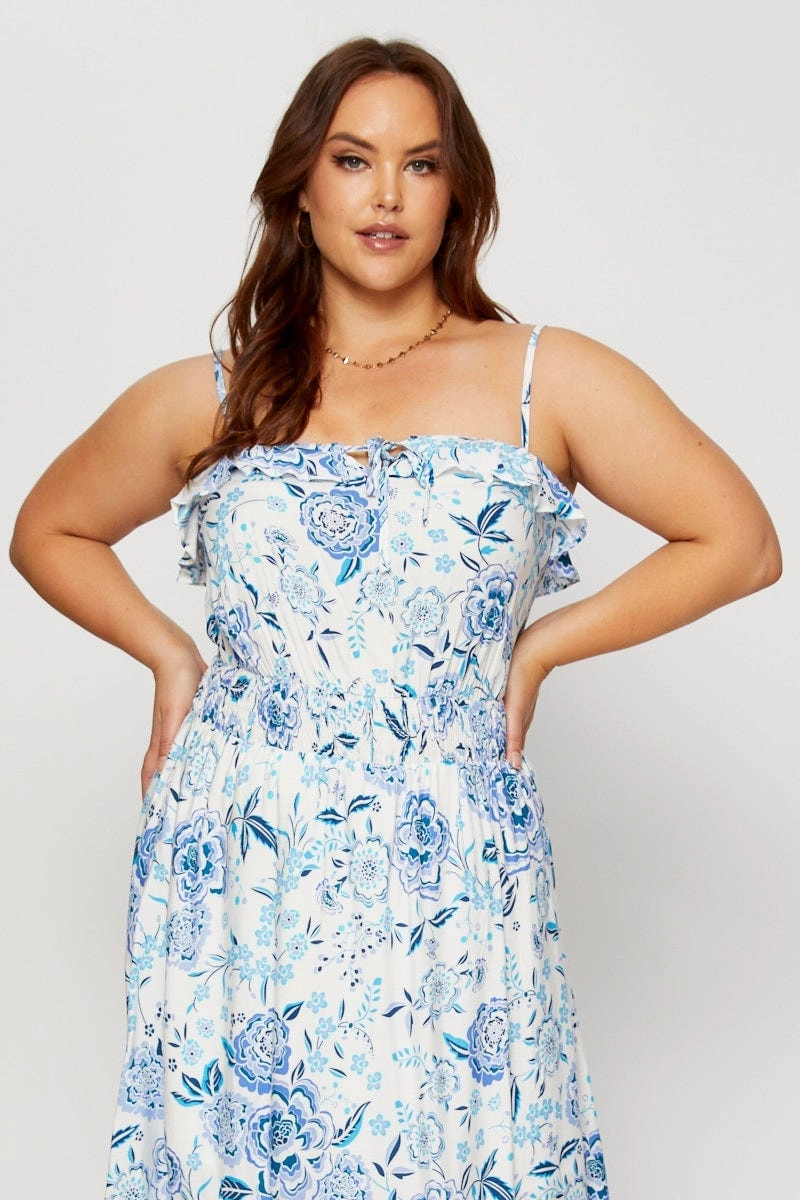 Quick Look Boho Print Maxi Dress Square Neck Short Sleeve