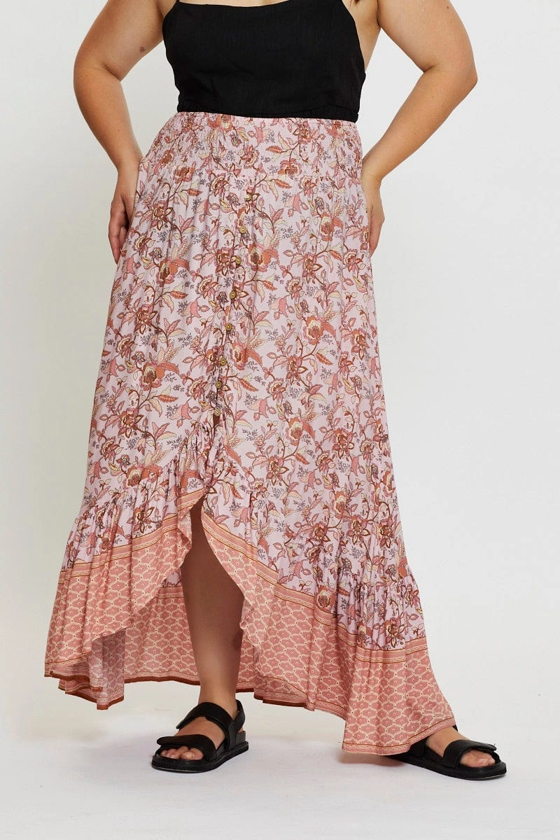 All Day Look Boho Print Maxi Skirt High-low