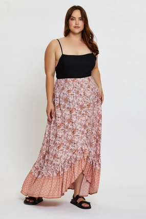 Style Moment Boho Print Maxi Skirt High-low