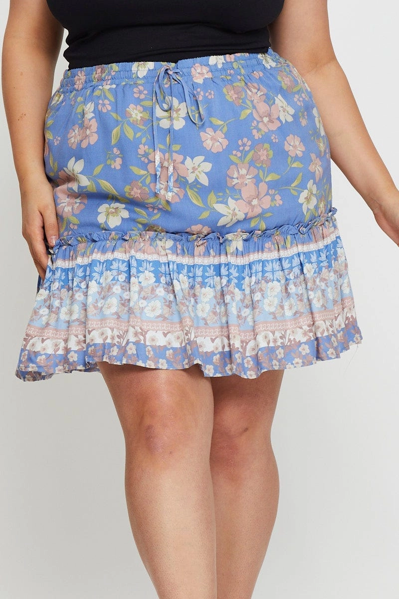 Light Touch Boho Print Mini Skater Skirt Elastic Waist