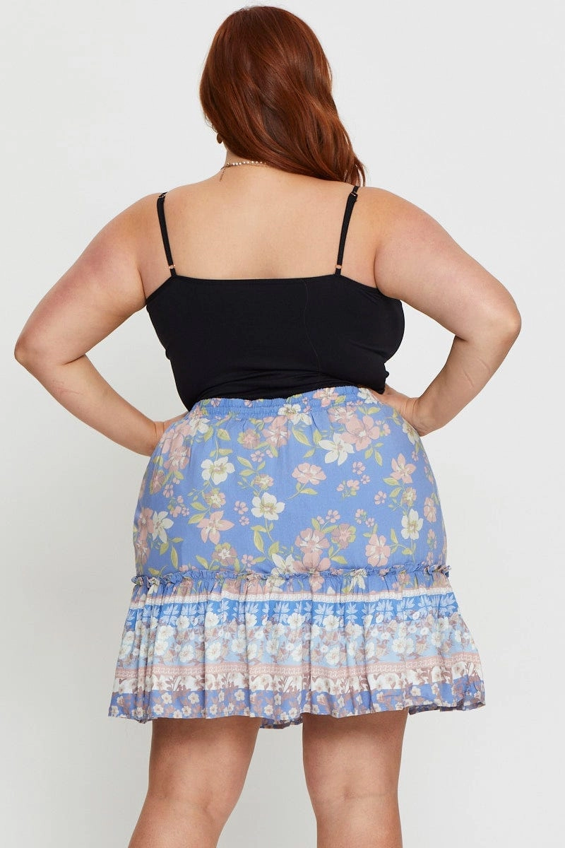 Flow Look Gentle Flow Boho Print Mini Skater Skirt Elastic Waist