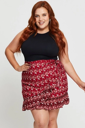 Boho Print Mini Skater Skirt Ruffle Hem Comfort Mood Stretchy